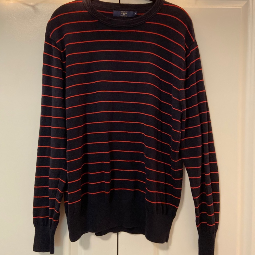 J.Crew 100% Cotton Black and Red Stripes Sweater